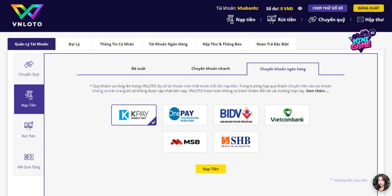 VNLOTO - Cùng tìm hiểu thông tin về nhà cái hàng đầu Châu Á 1 Hướng Dẫn Thao Tác Nạp Tiền Vào Tài Khoản Vnloto