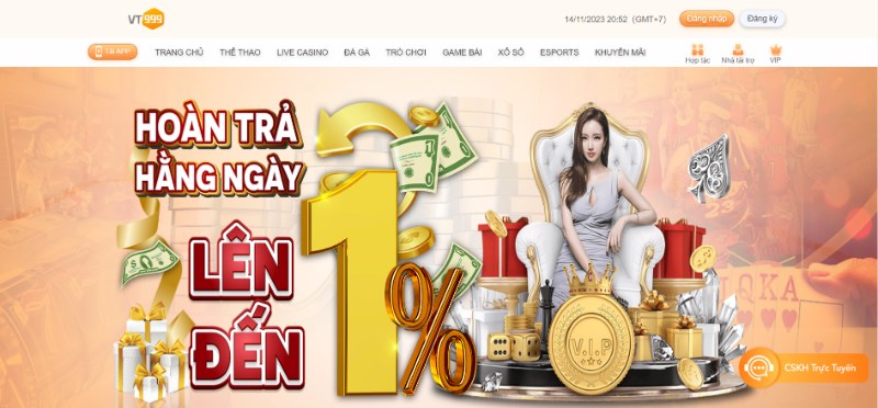 Khuyến mãi VT999 cực hấp dẫn với giá trị lớn cho hội viên 10 Ưu Đãi Hoàn Trả 1% Dành Cho Tất Cả Thành Viên Nhà Cái Cá Cược