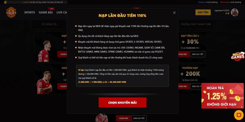 Khuyến mãi MU9 - Một số sự kiện bùng nổ đang triển khai 2 Khuyến Mãi Mu9 Thưởng Nóng 110% Khi Hội Viên Giao Dịch Lần Đầu